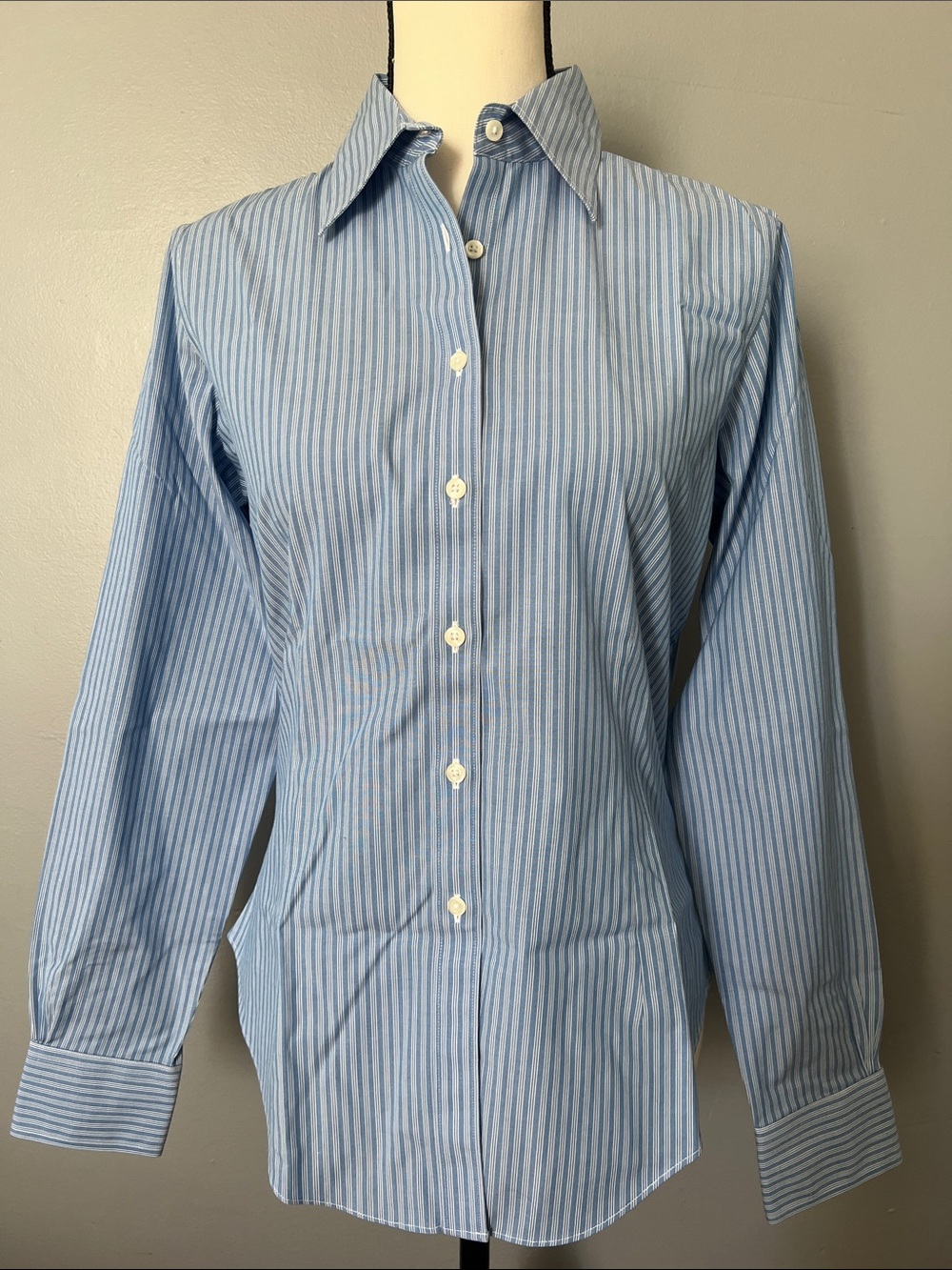 Brooks Brothers Blue and White Striped Women's Button-Down Shirt
